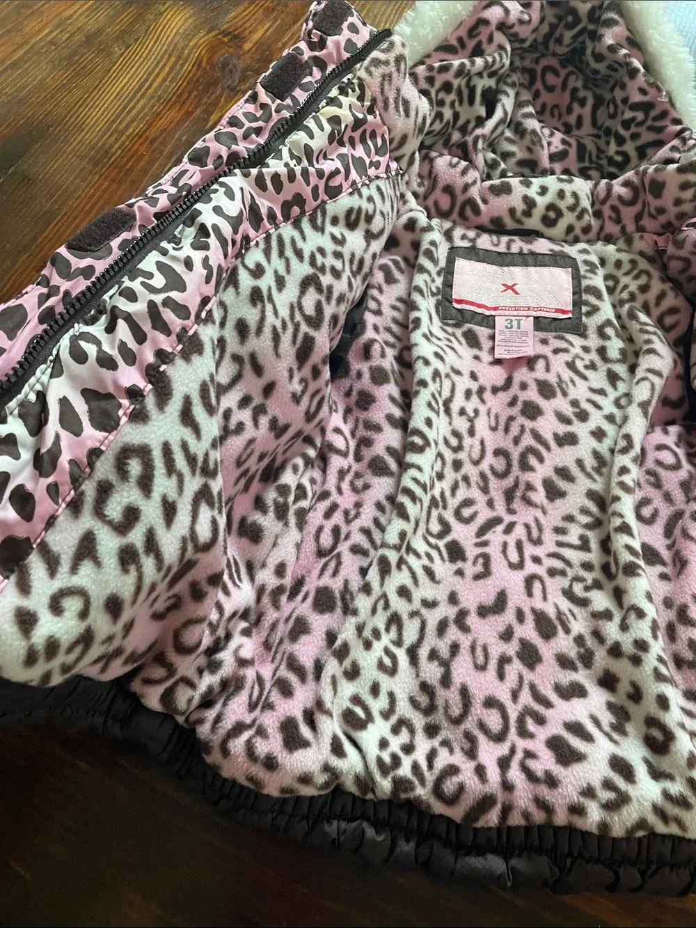 ZeroXposur Girls Brown Puffer Coat with Pink Leopard Hood Lining